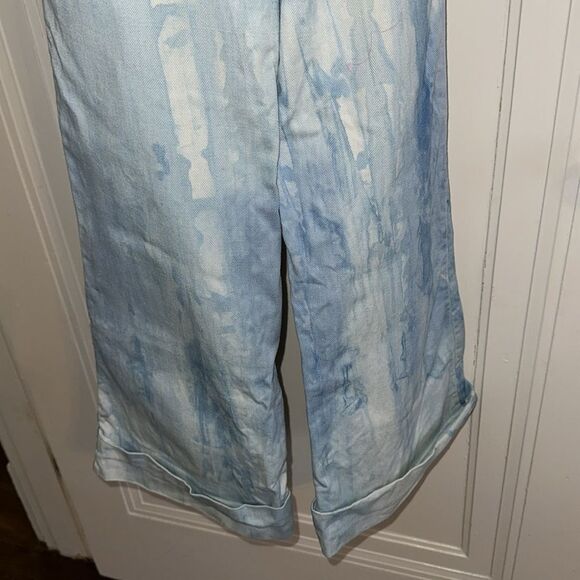 Vintage 70s Mambro Girls Blue Tie-Dye Bell Bottom Cuffed Jeans with Silver Studs - Picture 8 of 10